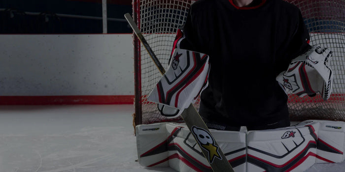 Hockey goalie in Brian's Gnetik 4 gear in front of net on ice at TheHockeyShop.com rink