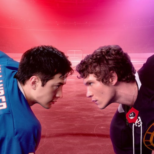 Shane Hollander and Ilya Rozanov faceoff Heated Rivalry poster