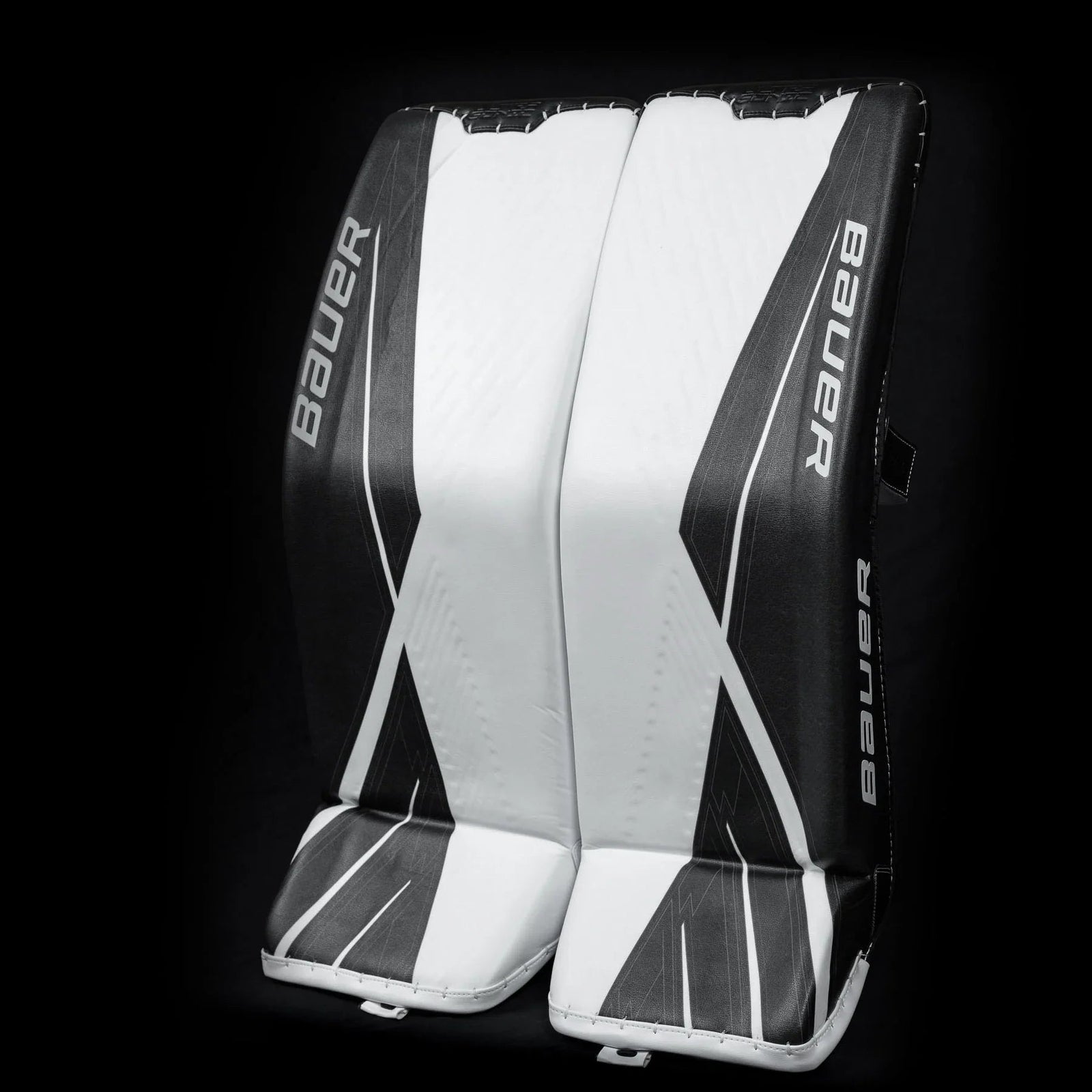 Bauer UltraSonic black and white goalie leg pads, hockey equipment at TheHockeyShop.com