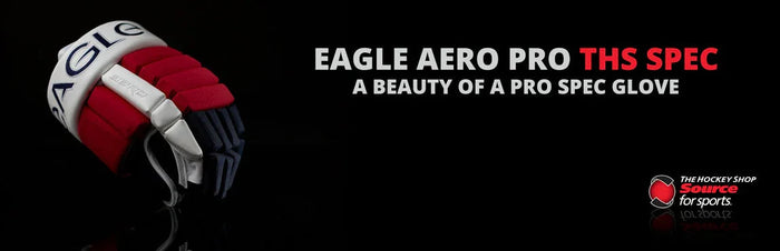 Eagle Aero Pro THS Spec hockey glove in red, navy, and white at The Hockey Shop
