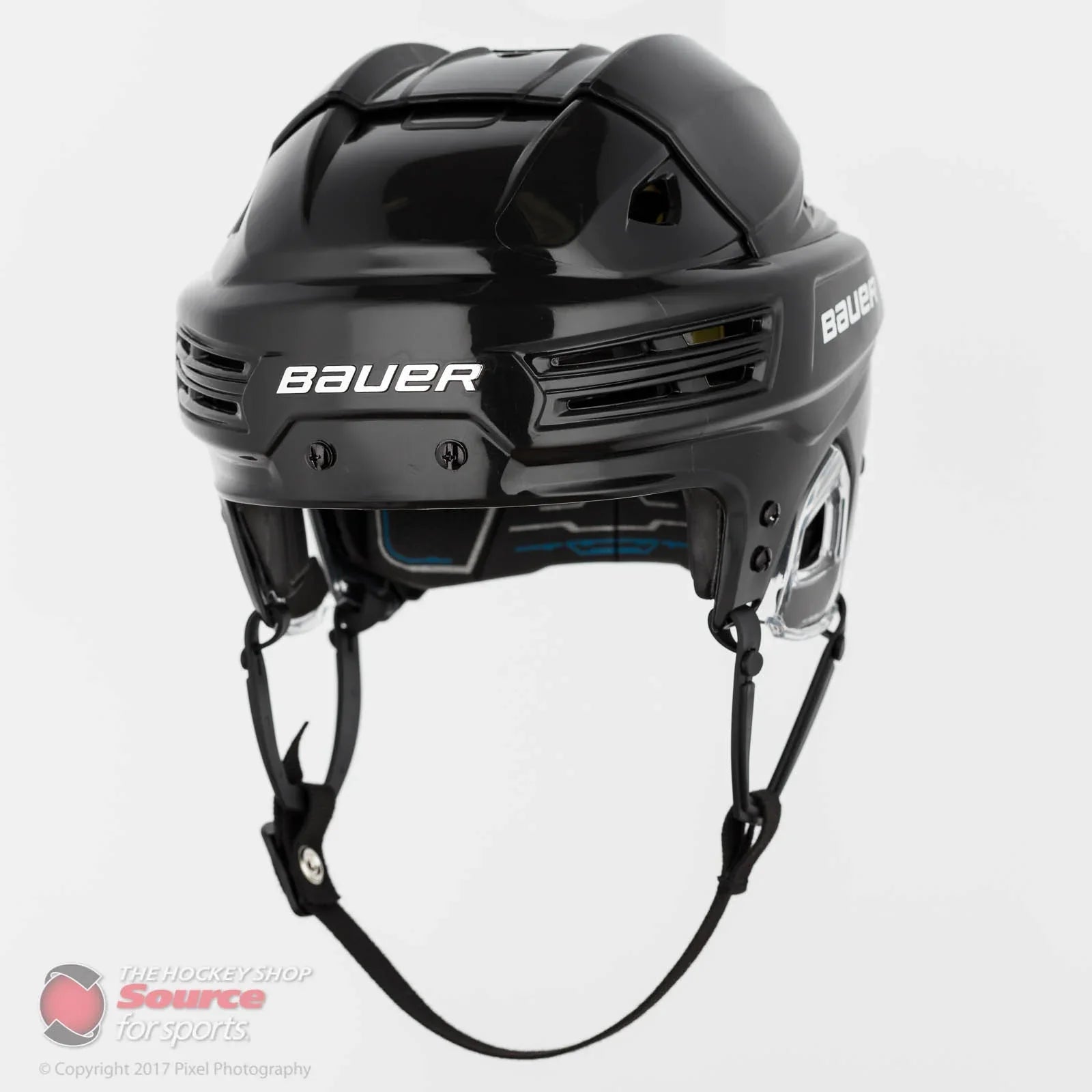 Bauer Reakt 200 black hockey helmet with chin strap, sold by The Hockey Shop
