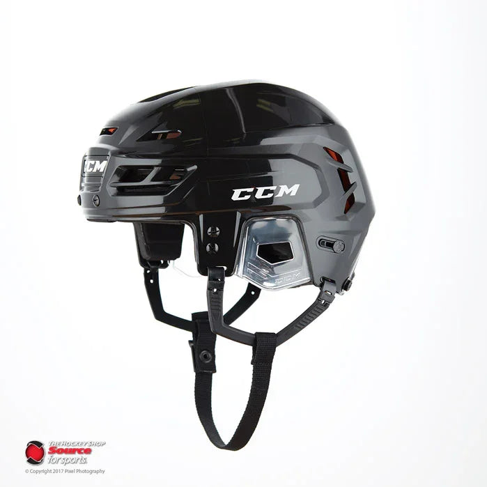 CCM Tacks 710 black hockey helmet with chin strap, sold at The Hockey Shop
