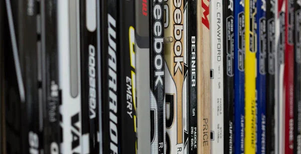 Close-up of assorted hockey sticks from top brands at TheHockeyShop.com