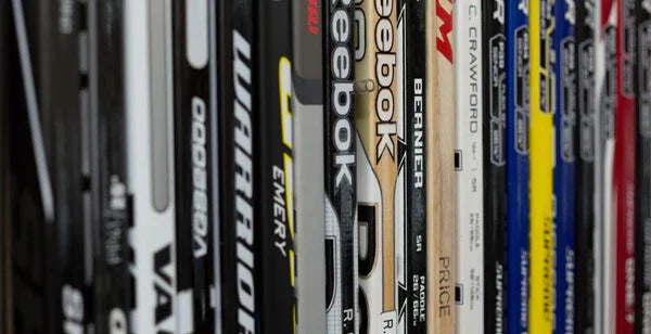Close-up of assorted hockey sticks from top brands at TheHockeyShop.com