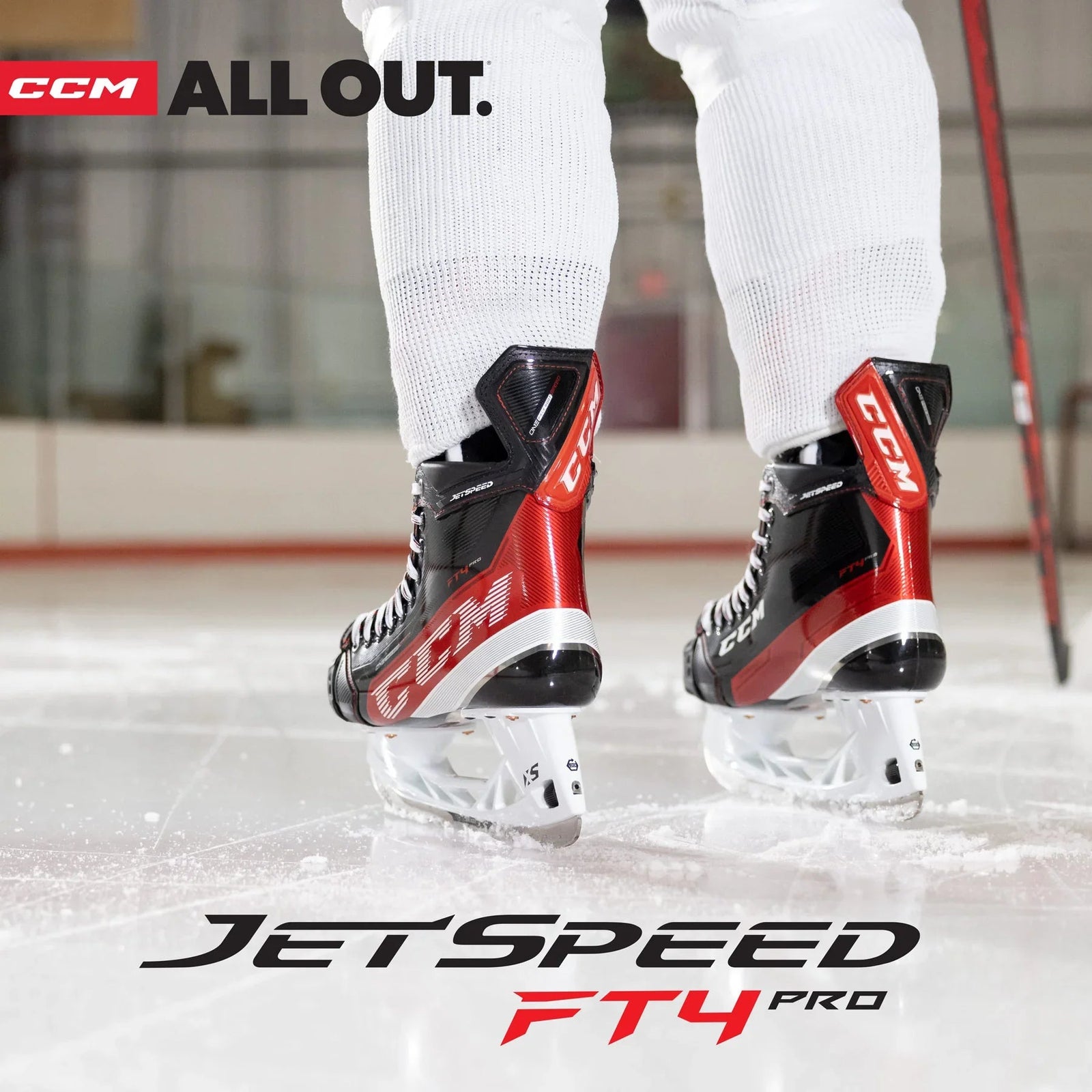 CCM JetSpeed FT4 Pro hockey skates on ice, close-up, at TheHockeyShop.com rink.