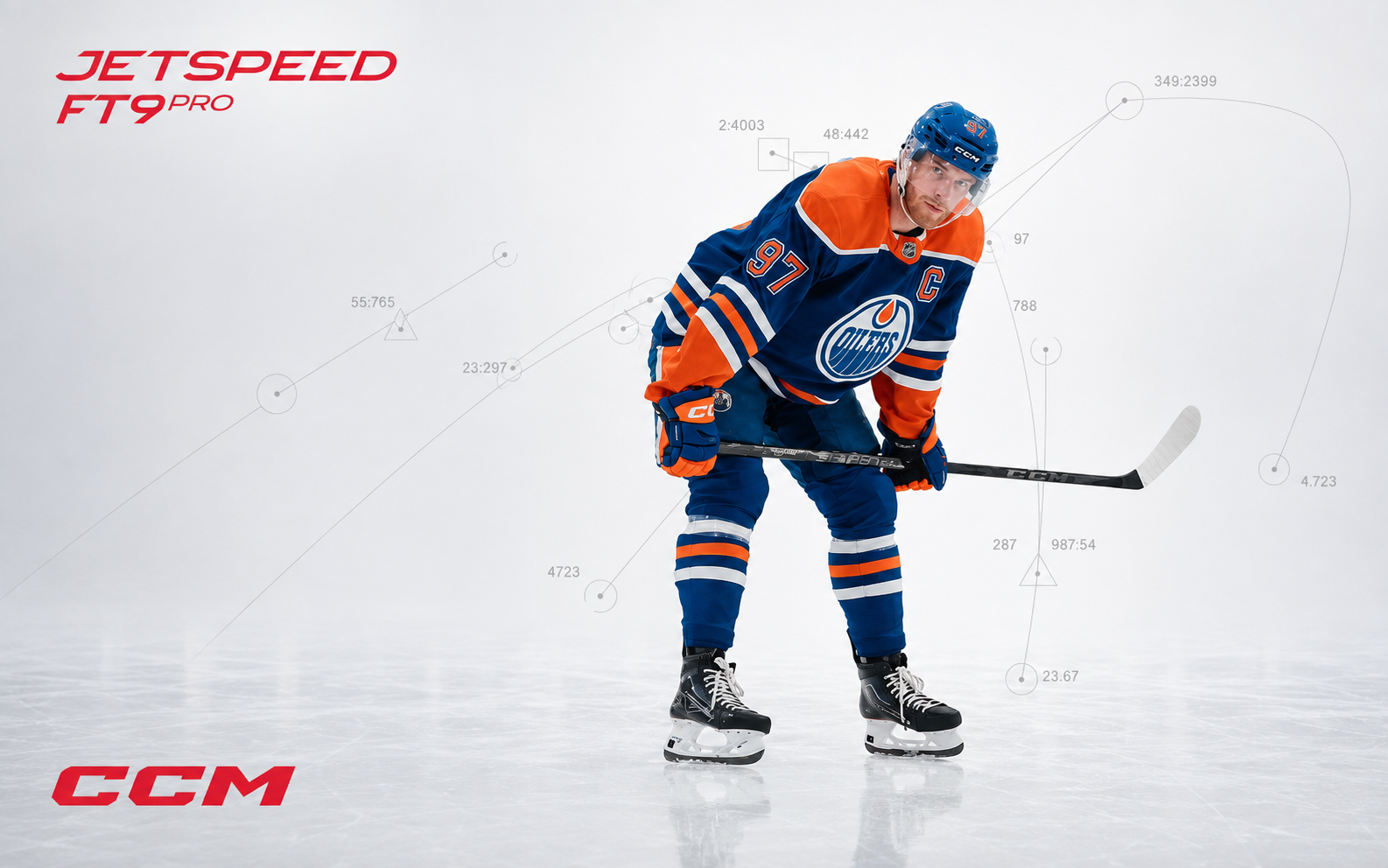 Connor McDavid in his stance with the CCM Jetspeed FT9 Pro hockey stick