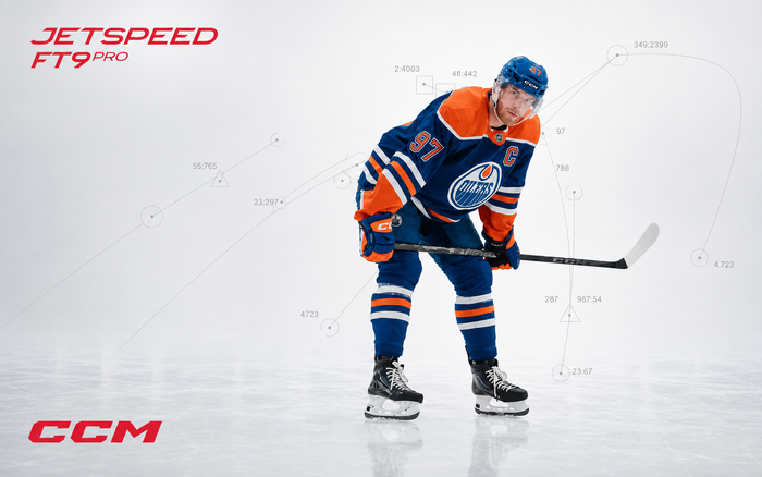Connor McDavid in his stance with the CCM Jetspeed FT9 Pro hockey stick
