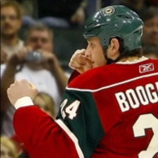 Derek Boogaard poised for a hockey fight