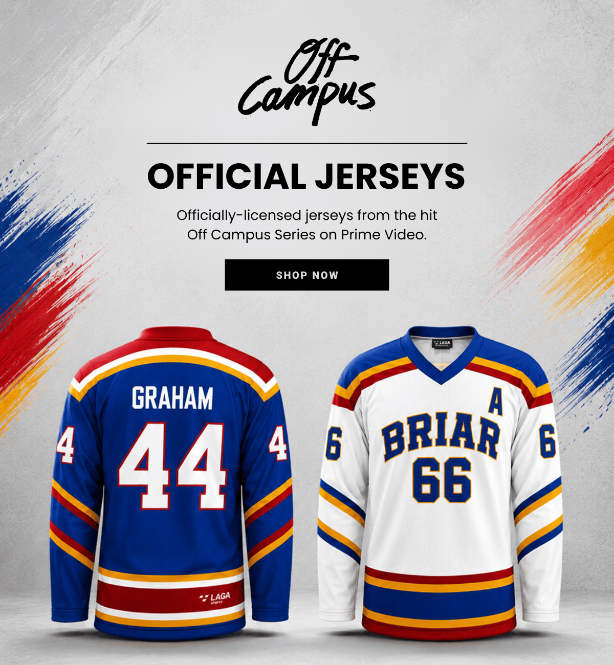 Officially-licensed jerseys from the hit Off Campus series.