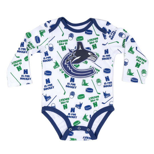 Outer Stuff NHL Quick Learner Long Sleeve Creeper - Vancouver Canucks 24M / White - The Hockey Shop