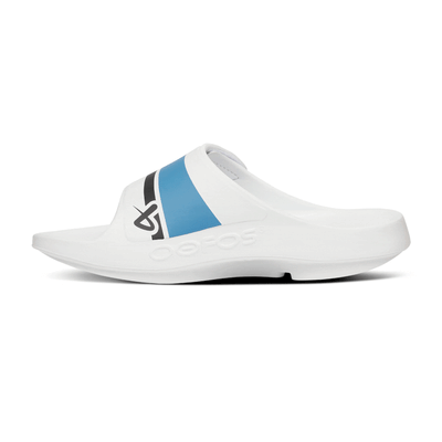 Bauer OOFOS Sport Flex Slide Sandals - White / Blue - TheHockeyShop.com