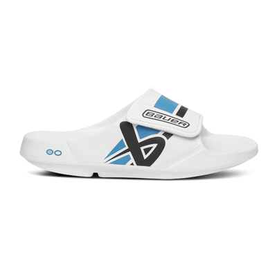 Bauer OOFOS Sport Flex Slide Sandals - White / Blue - TheHockeyShop.com