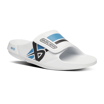 Bauer OOFOS Sport Flex Slide Sandals - White / Blue - TheHockeyShop.com