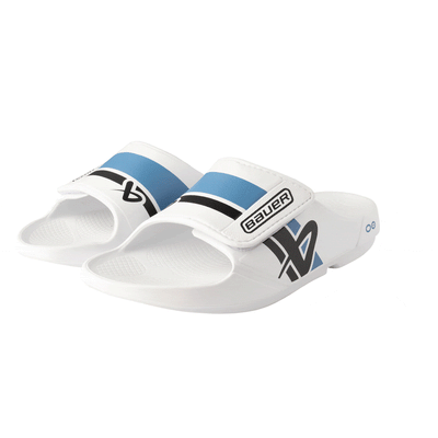 Bauer OOFOS Sport Flex Slide Sandals - White / Blue - TheHockeyShop.com