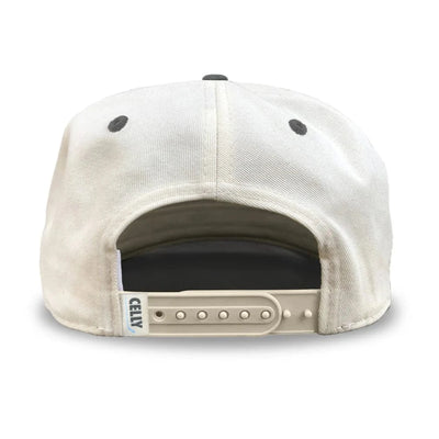 Back view of a white cap on a white background