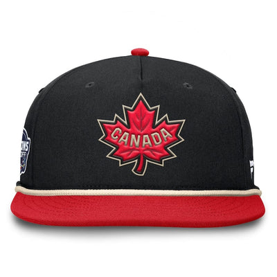 Men's Canada Fanatics Black/Red 2025 4 Nations Face-Off Golfer Snapback Hat - TheHockeyShop.com