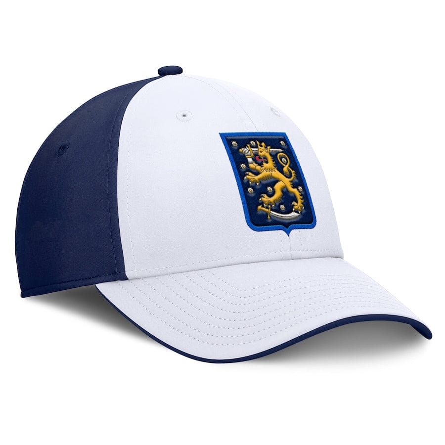 Men's Finland Fanatics White/Navy 2025 4 Nations Face-Off Stretch Fit Hat - TheHockeyShop.com