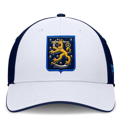 Men's Finland Fanatics White/Navy 2025 4 Nations Face-Off Stretch Fit Hat - TheHockeyShop.com