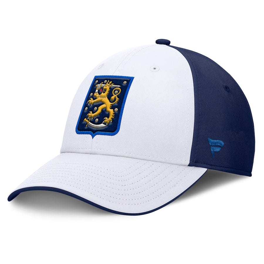 Men's Finland Fanatics White/Navy 2025 4 Nations Face-Off Stretch Fit Hat - TheHockeyShop.com