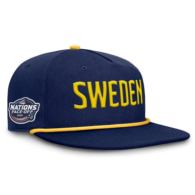 Men's Sweden Fanatics Navy 2025 4 Nations Face-Off Golfer Snapback Hat - TheHockeyShop.com