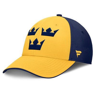 Men's Sweden Fanatics Yellow/Navy 2025 4 Nations Face-Off Stretch Fit Hat - TheHockeyShop.com