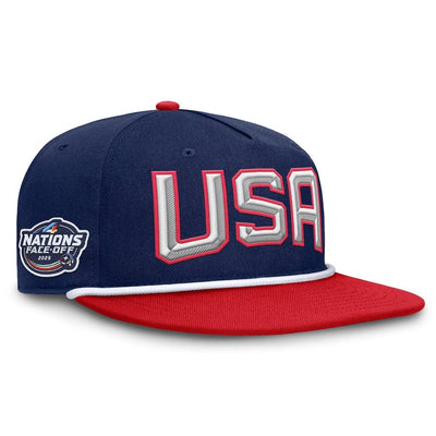 Men's USA Fanatics Navy/Red 2025 4 Nations Face-Off Golfer Snapback Hat - TheHockeyShop.com