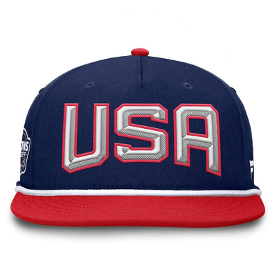 Men's USA Fanatics Navy/Red 2025 4 Nations Face-Off Golfer Snapback Hat - TheHockeyShop.com