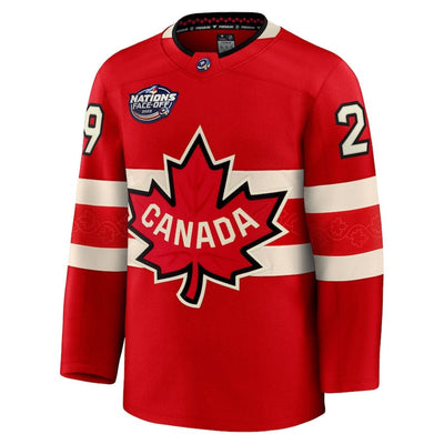 Men's Canada Nathan MacKinnon Fanatics Red 2025 4 Nations Face-Off Premium Player Jersey - TheHockeyShop.com