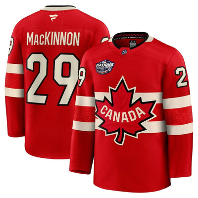 Men's Canada Nathan MacKinnon Fanatics Red 2025 4 Nations Face-Off Premium Player Jersey - TheHockeyShop.com