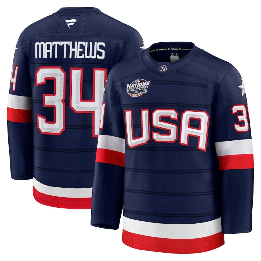Men's USA Auston Matthews Fanatics Navy 2025 4 Nations Face-Off Premium Player Jersey - TheHockeyShop.com