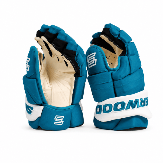 Sherwood Code Photon 1 Pro Stock Senior Hockey Gloves - San Jose Sharks Teal / White 13" - The Hockey Shop