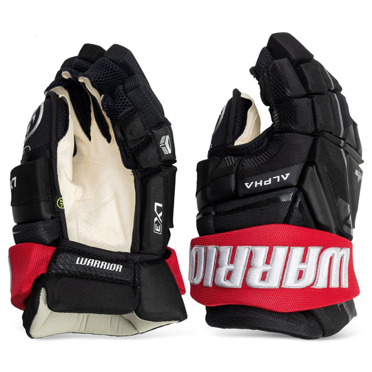 Warrior Alpha LX3 Pro Stock Senior Hockey Gloves - Buffalo Sabres Black/Red 13" - The Hockey Shop