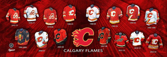 Frameworth Sports NHL Jersey Evolution Plaque - Calgary Flames Calgary Flames / 5" x 15" - The Hockey Shop