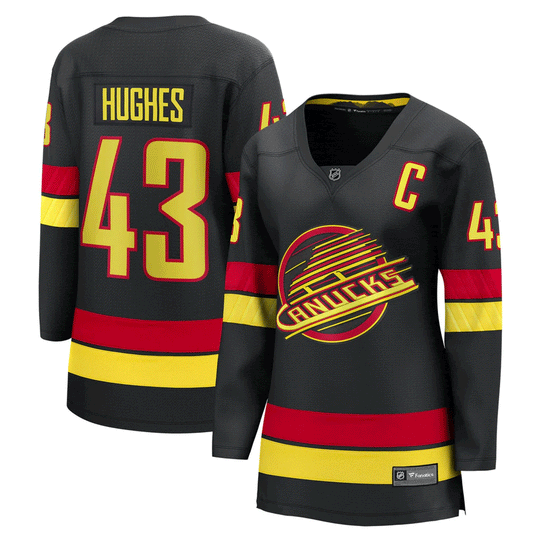 Fanatics Breakaway Womens Home Jersey - Vancouver Canucks Black Third Skate - Quinn Hughes Vancouver Canucks / L - The Hockey Shop