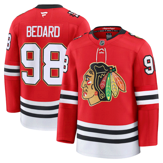 Fanatics Premium Senior Home Jersey - Chicago Blackhawks 100th Anniversary Connor Bedard 50 - The Hockey Shop
