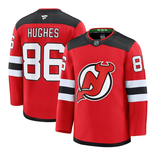 Fanatics Premium Senior Home Jersey - New Jersey Devils Jack Hughes 52 (L) / Red - The Hockey Shop