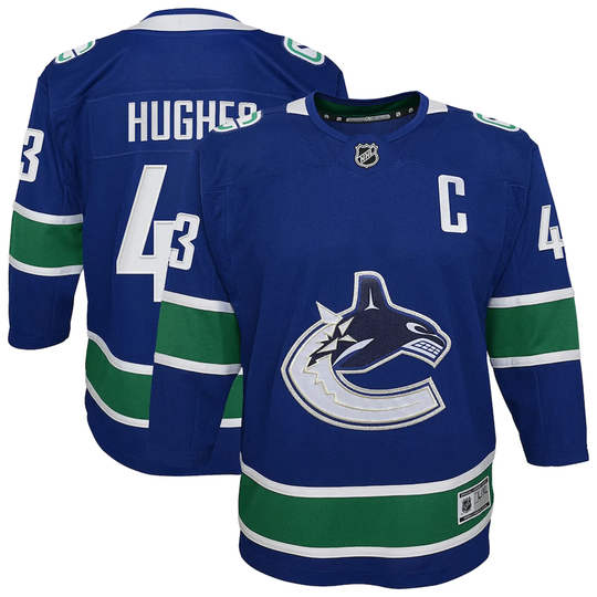 Vancouver Canucks - Quinn Hughes OuterStuff Premier Junior Home Jersey Royal / L/XL - The Hockey Shop