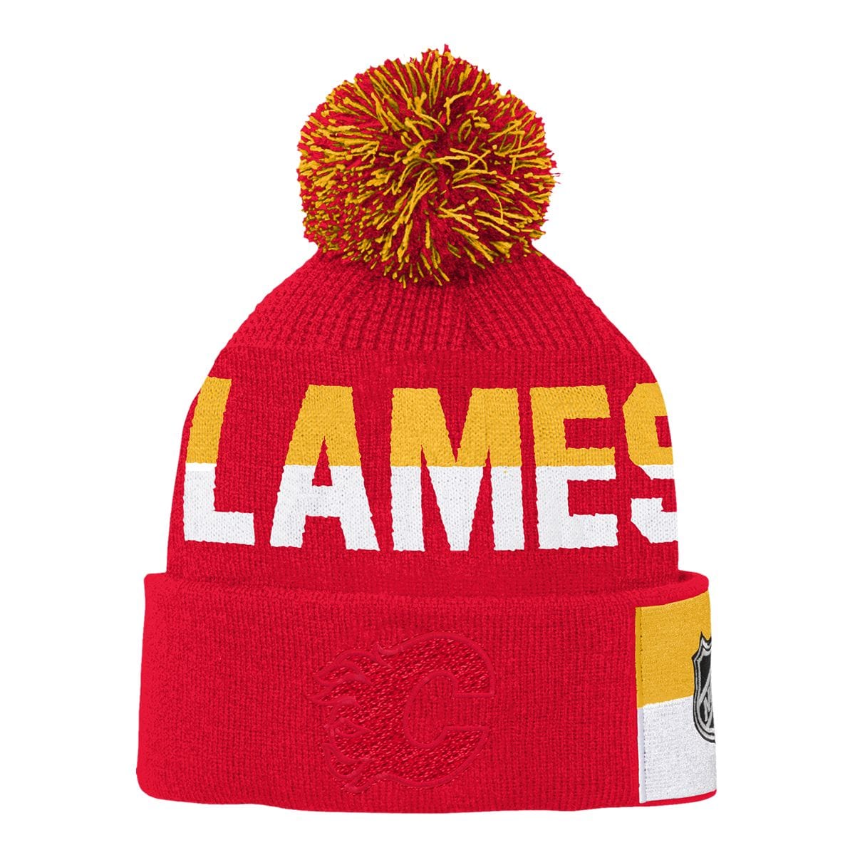 Outer Stuff NHL Jacquard Cuff Knit Pom Youth Toque - Calgary Flames - TheHockeyShop.com