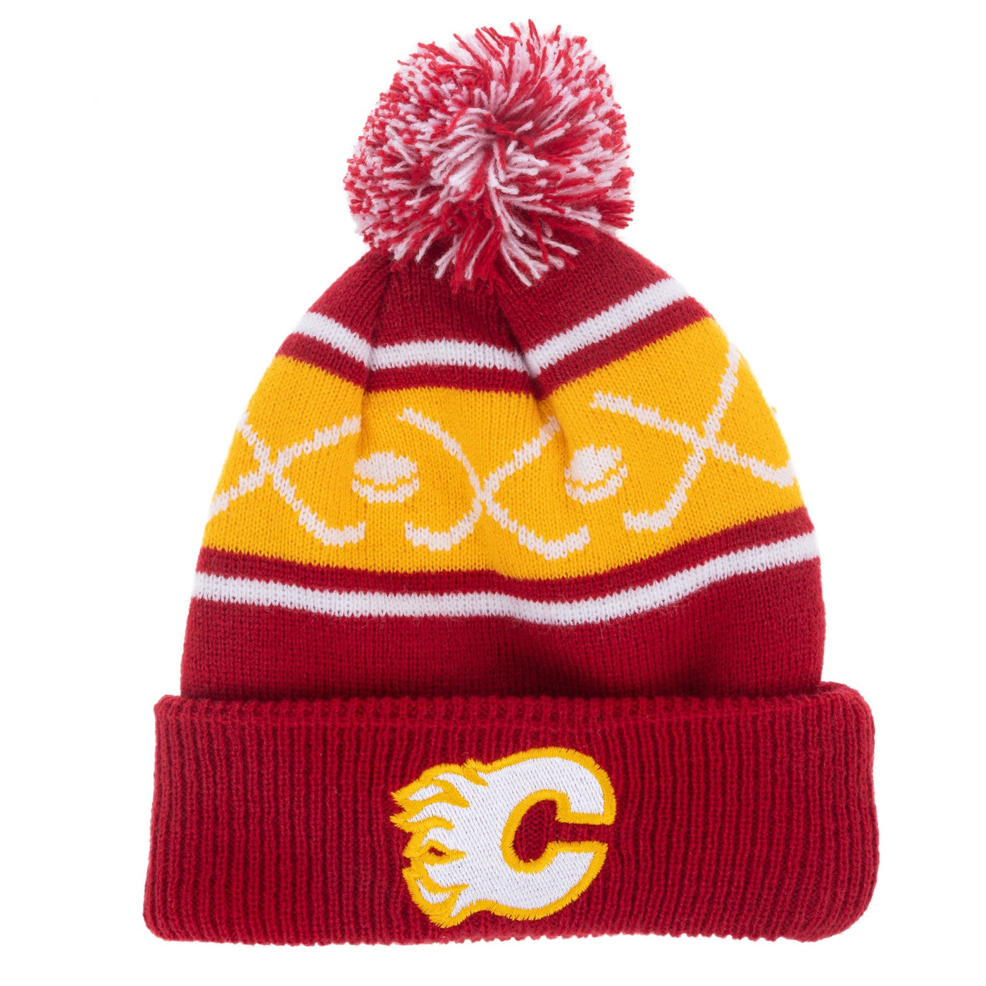 Outer Stuff NHL Puck Pattern Youth Toque - Calgary Flames - TheHockeyShop.com