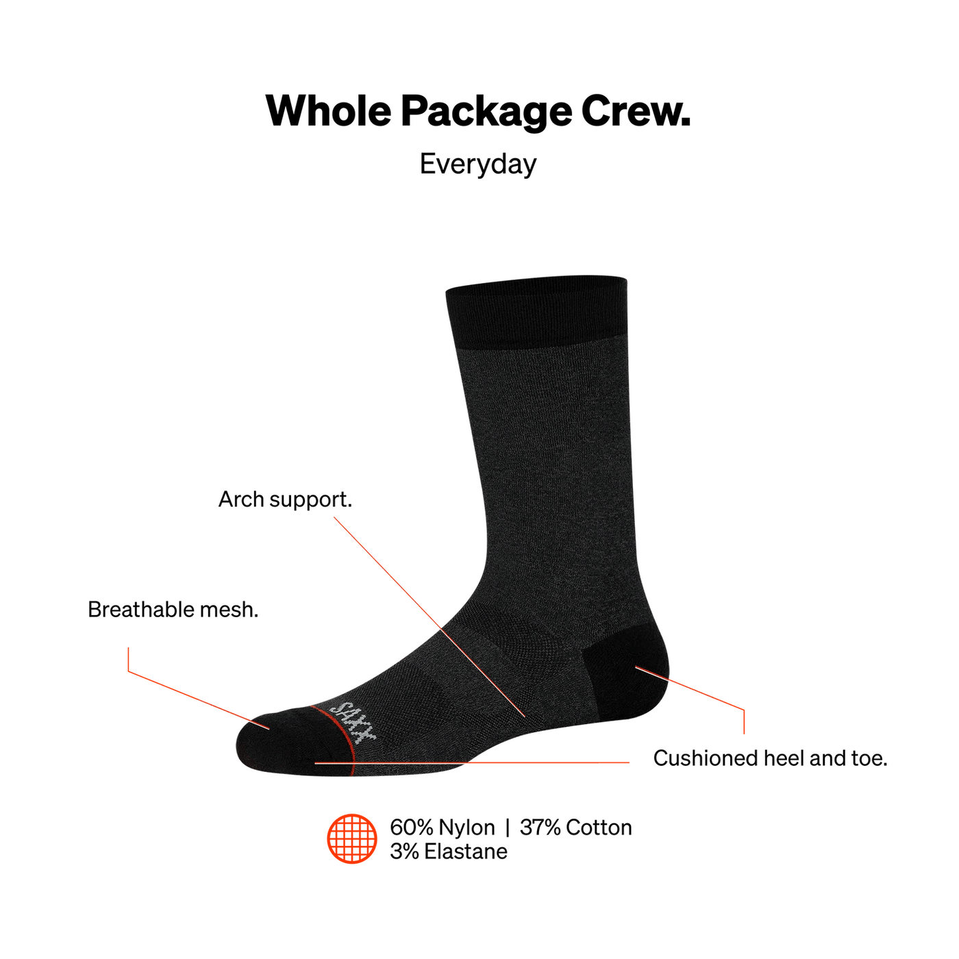 Saxx Whole Package Crew Socks - Black Heather - The Hockey Shop Source For Sports