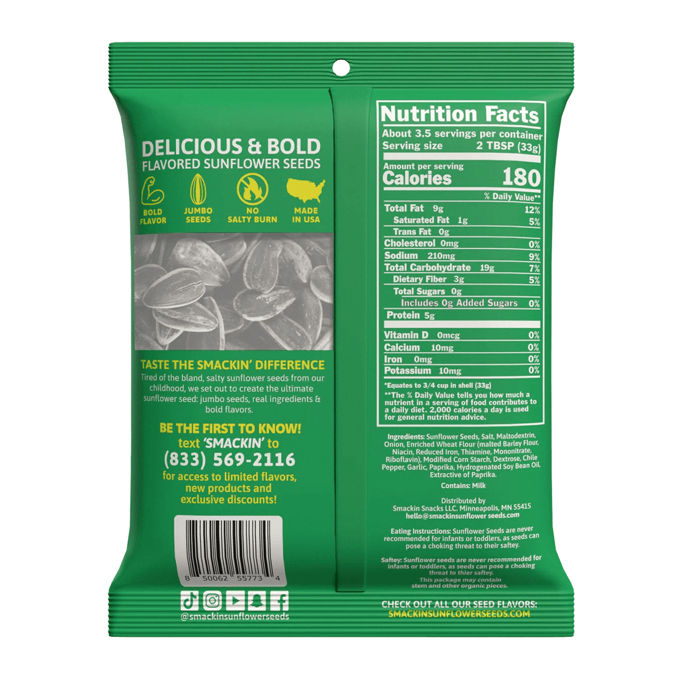 Smackin Sunflower Seeds - Sour Cream & Onion - TheHockeyShop.com