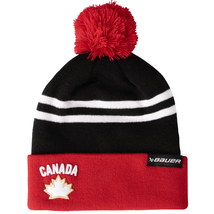 Bauer Hockey Canada TwoTone Pom Knit Toque - Black / Red ...