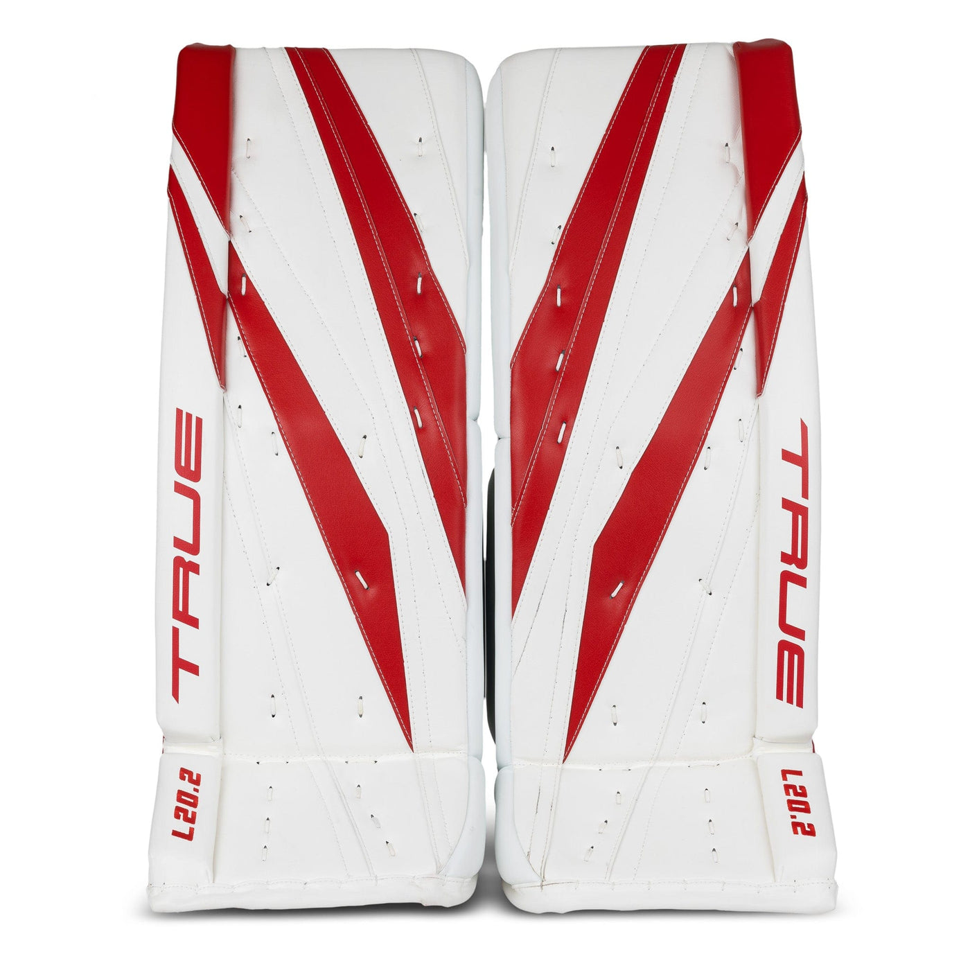 TRUE L20.2 Senior Goalie Leg Pads - USED Stock White / Red 33+2 - TheHockeyShop.com
