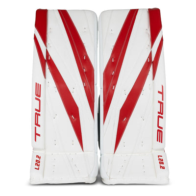 TRUE L20.2 Senior Goalie Leg Pads - USED Stock White / Red 33+2 - TheHockeyShop.com