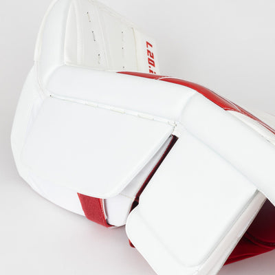 TRUE L20.2 Senior Goalie Leg Pads - USED Stock White / Red 33+2 - TheHockeyShop.com