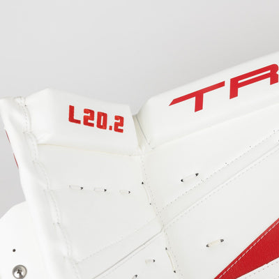 TRUE L20.2 Senior Goalie Leg Pads - USED Stock White / Red 33+2 - TheHockeyShop.com