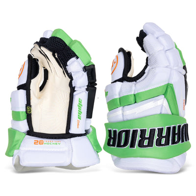 Warrior Gloves Warrior Alpha Deluxe Junior Hockey Gloves White / Green / 10" - TheHockeyShop