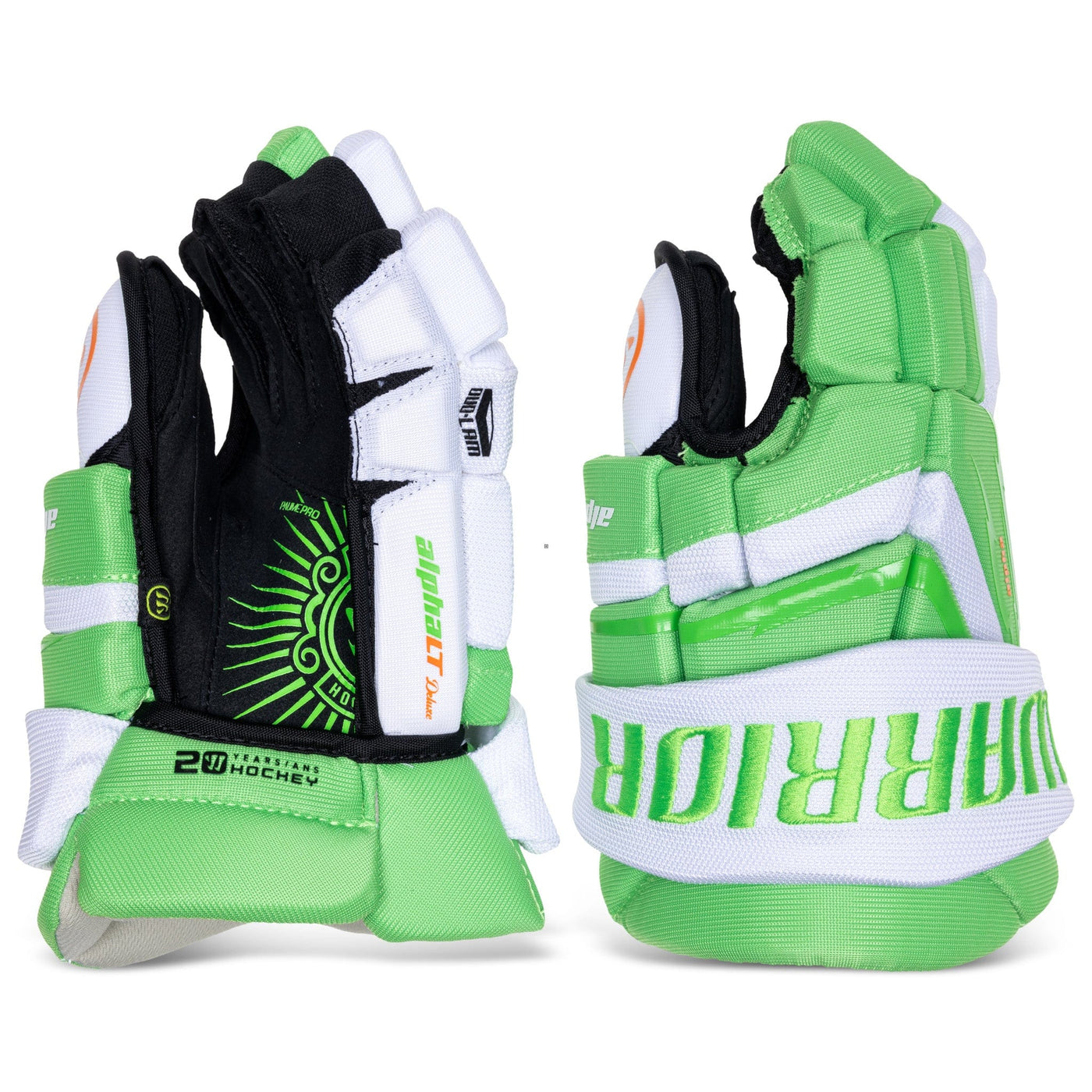 Warrior Gloves Warrior Alpha Deluxe LT Junior Hockey Gloves White / Green / 10" - TheHockeyShop