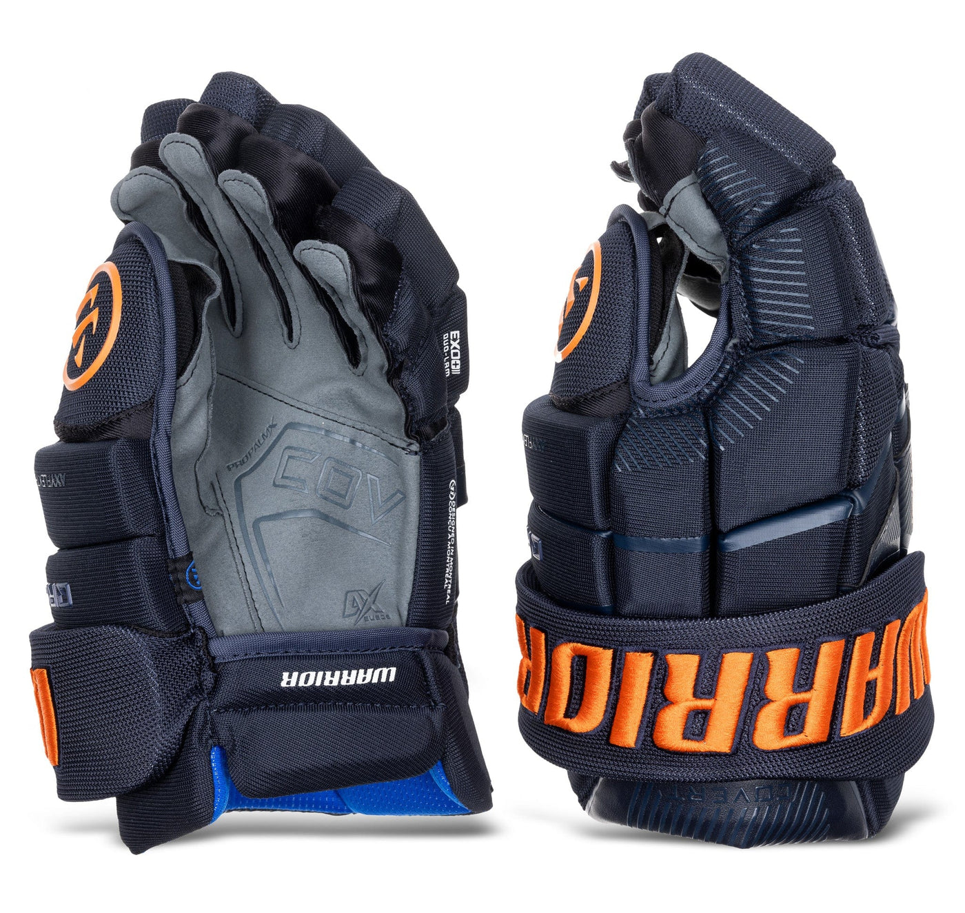 Warrior QR6 Pro Stock Senior Hockey Glove - Edmonton Oilers Royal/Orange - TheHockeyShop.com