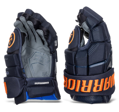 Warrior QR6 Pro Stock Senior Hockey Glove - Edmonton Oilers Royal/Orange - TheHockeyShop.com
